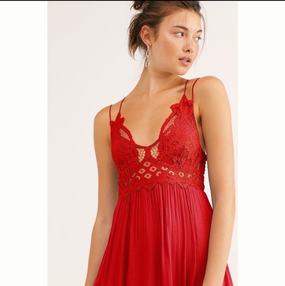 Free People Adella Maxi Slip Dress Bright Red XS - Picture 4 of 5